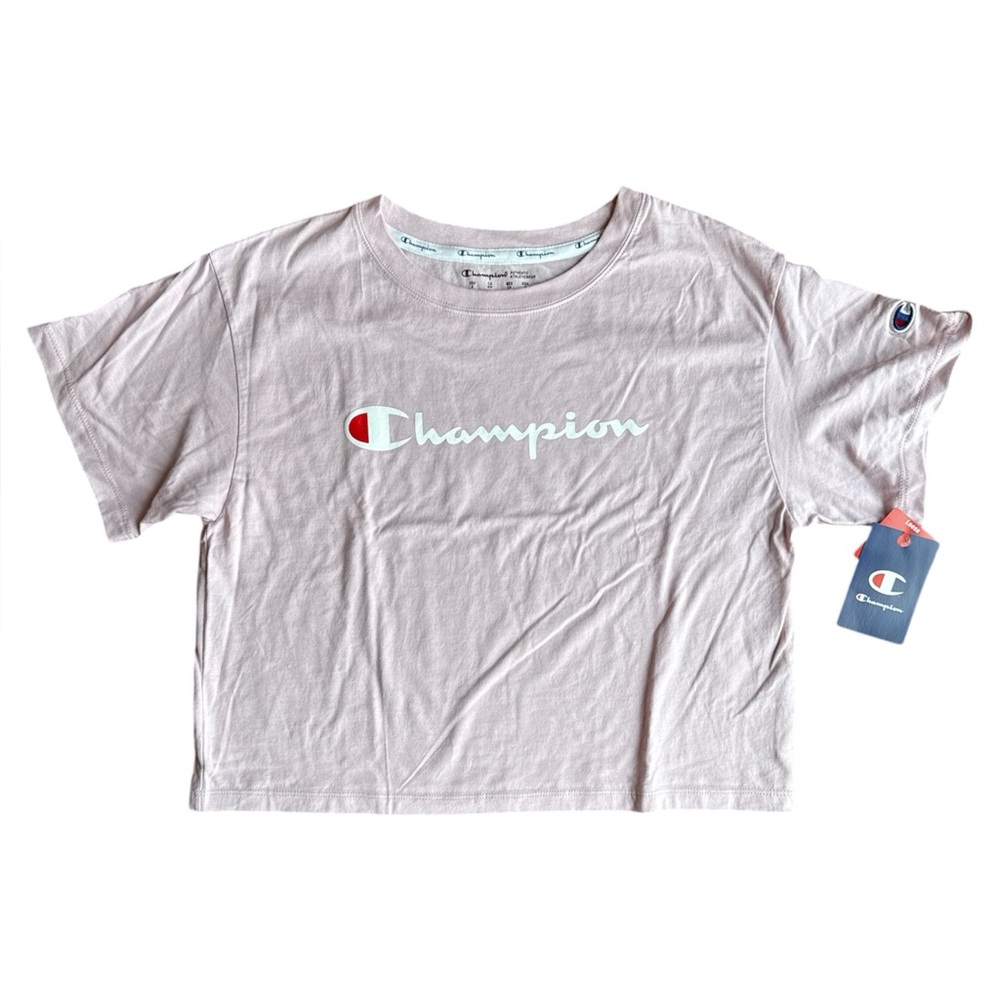 Champion Light Pink Logo Crop Tee